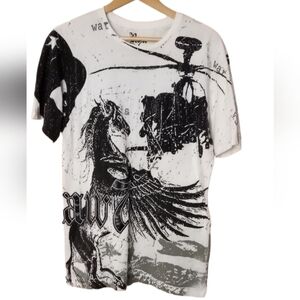 Men's RAW 7 T-Shirt War Black Hawk Heli Stallion Rhinestones Leather